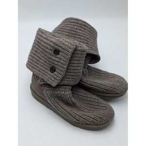 UGG Boots Women 5 Grey Lattice Cardy Knit Button Up Slouchy Winter Sweater Boot